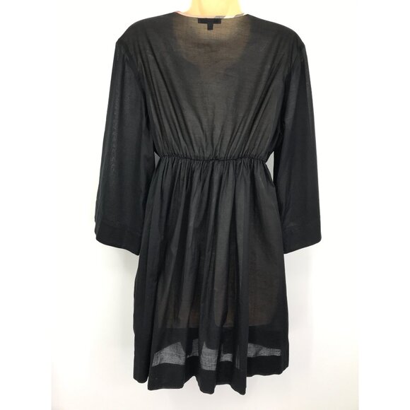 Burberry Babydoll Plaid Trim Deep V-Neck Dress Lightweight Cotton Black Large - Picture 5 of 7